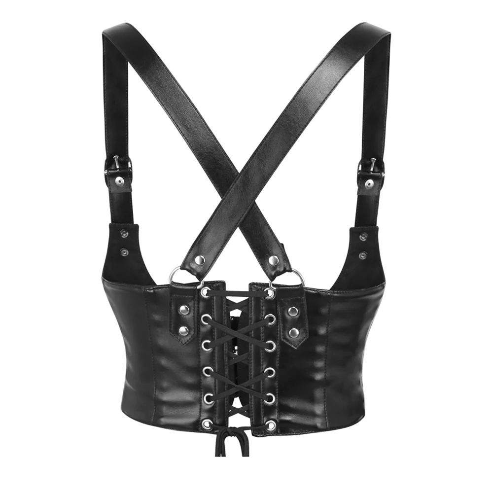 Black Faux Leather Underbust Harness – Shoulder Strap Corset Belt Black Faux Leather Underbust Harness – Shoulder Strap Corset Belt