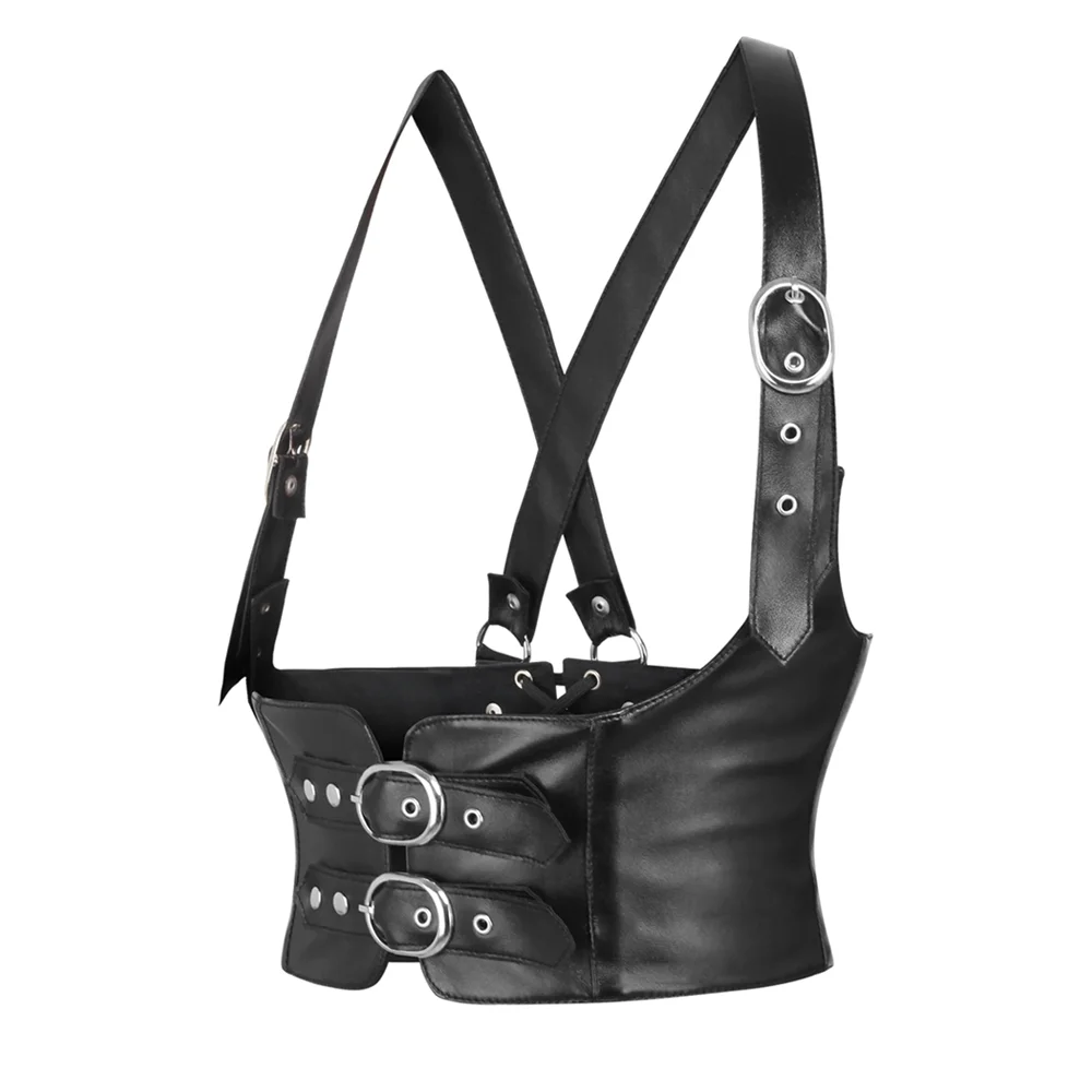 Black Faux Leather Underbust Harness – Shoulder Strap Corset Belt Black Faux Leather Underbust Harness – Shoulder Strap Corset Belt