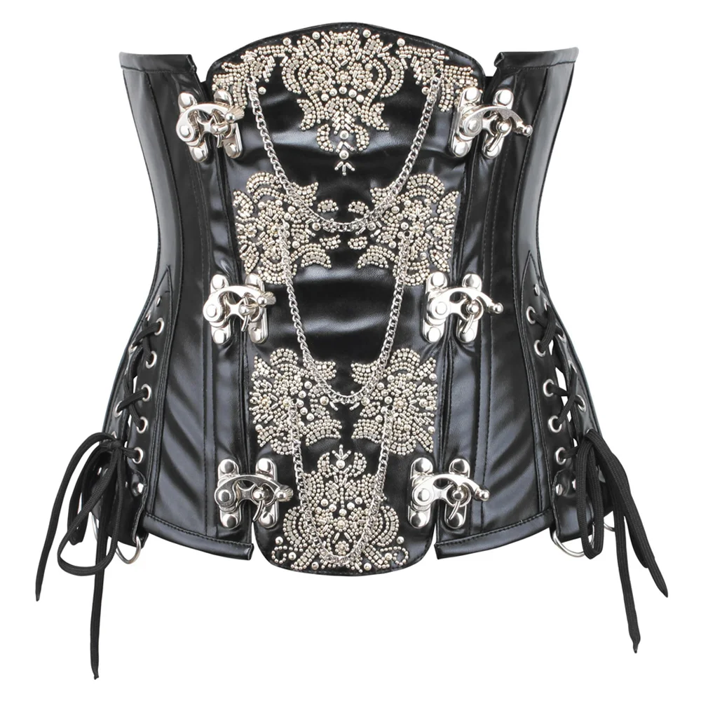 Black & Gold Steampunk Underbust Corset – Brocade Beading, Side Lace Black & Gold Steampunk Underbust Corset – Brocade Beading, Side Lace