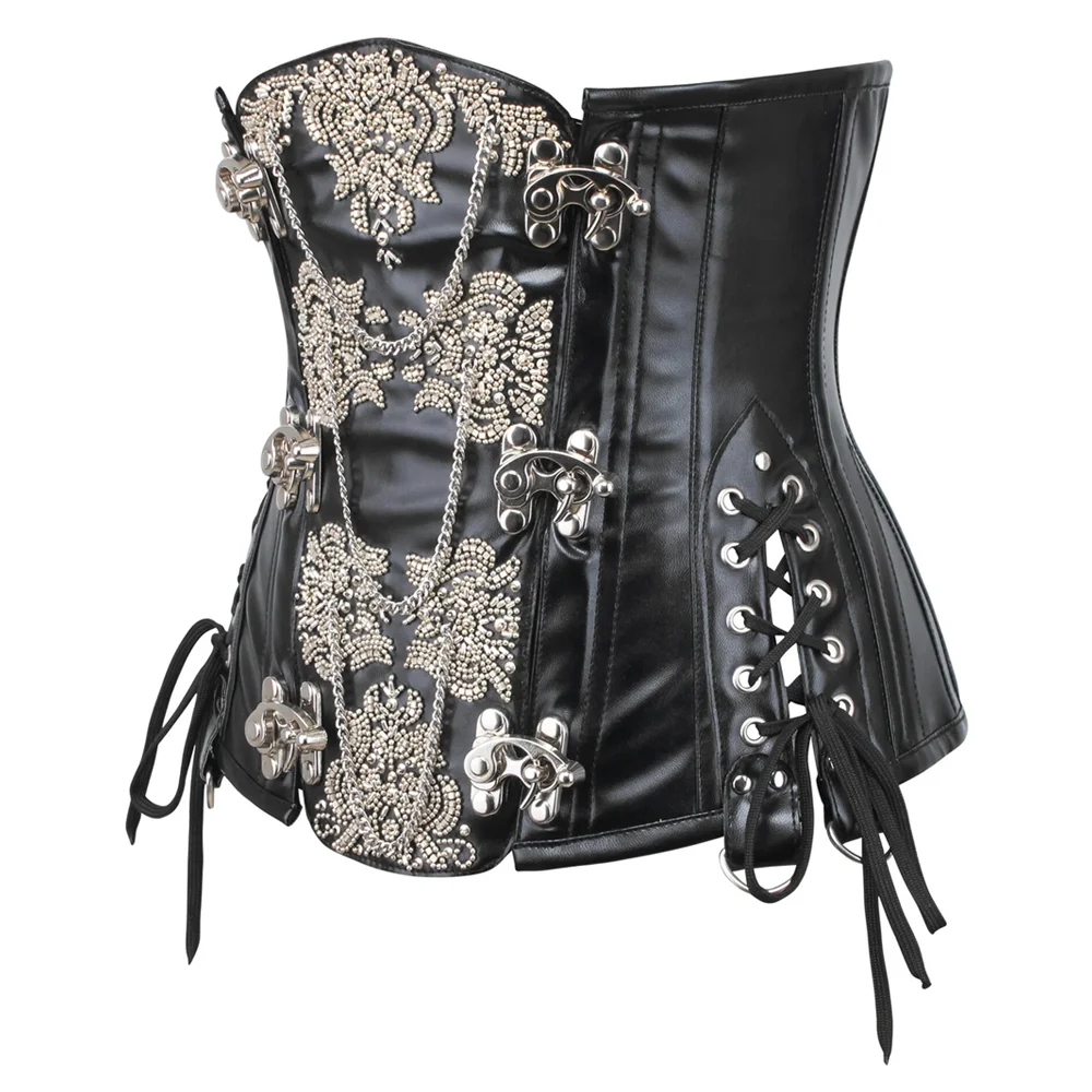 Black & Gold Steampunk Underbust Corset – Brocade Beading, Side Lace Black & Gold Steampunk Underbust Corset – Brocade Beading, Side Lace