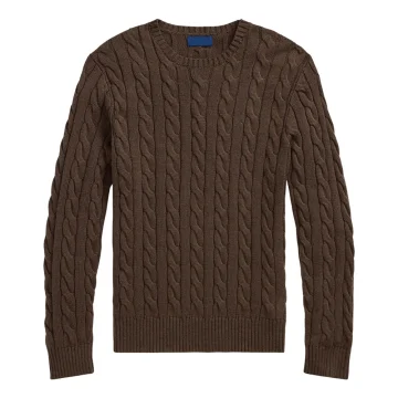 Cable-Knit Crewneck Sweater – Brown