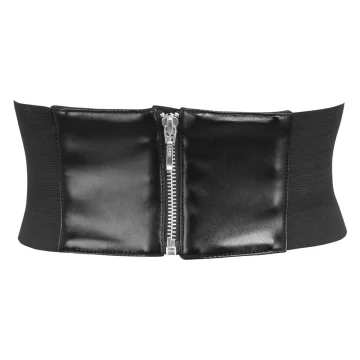 Black Faux Leather Corset Belt – O-Ring Detail, Back Zip