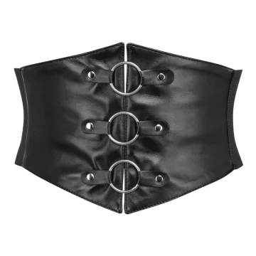 Black Faux Leather Corset Belt – O-Ring Detail, Back Zip