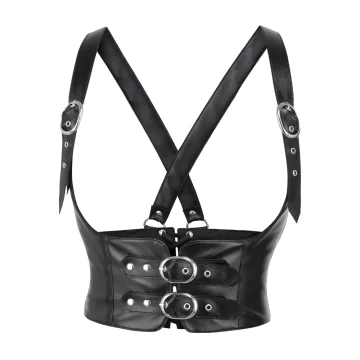 Black Faux Leather Underbust Harness – Shoulder Strap Corset Belt