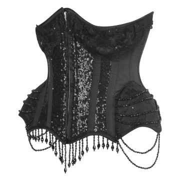 Black Gothic Beaded Corset – Wing Panels, Front Zip