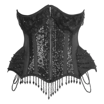 Black Gothic Beaded Corset – Wing Panels, Front Zip