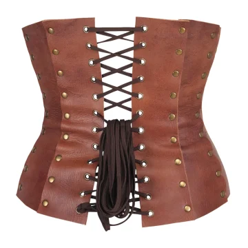 Brown Leather Steampunk Corset – Underbust, Brass Clasp