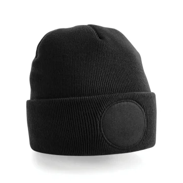 Patch Front Knitted Beanie Hat