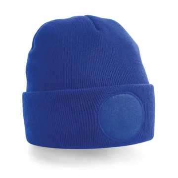 Patch Front Knitted Beanie Hat